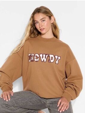 Special Thanks - Women's Howdy Cow Graphic Sweatshirt - Brown XS Faux cow hair